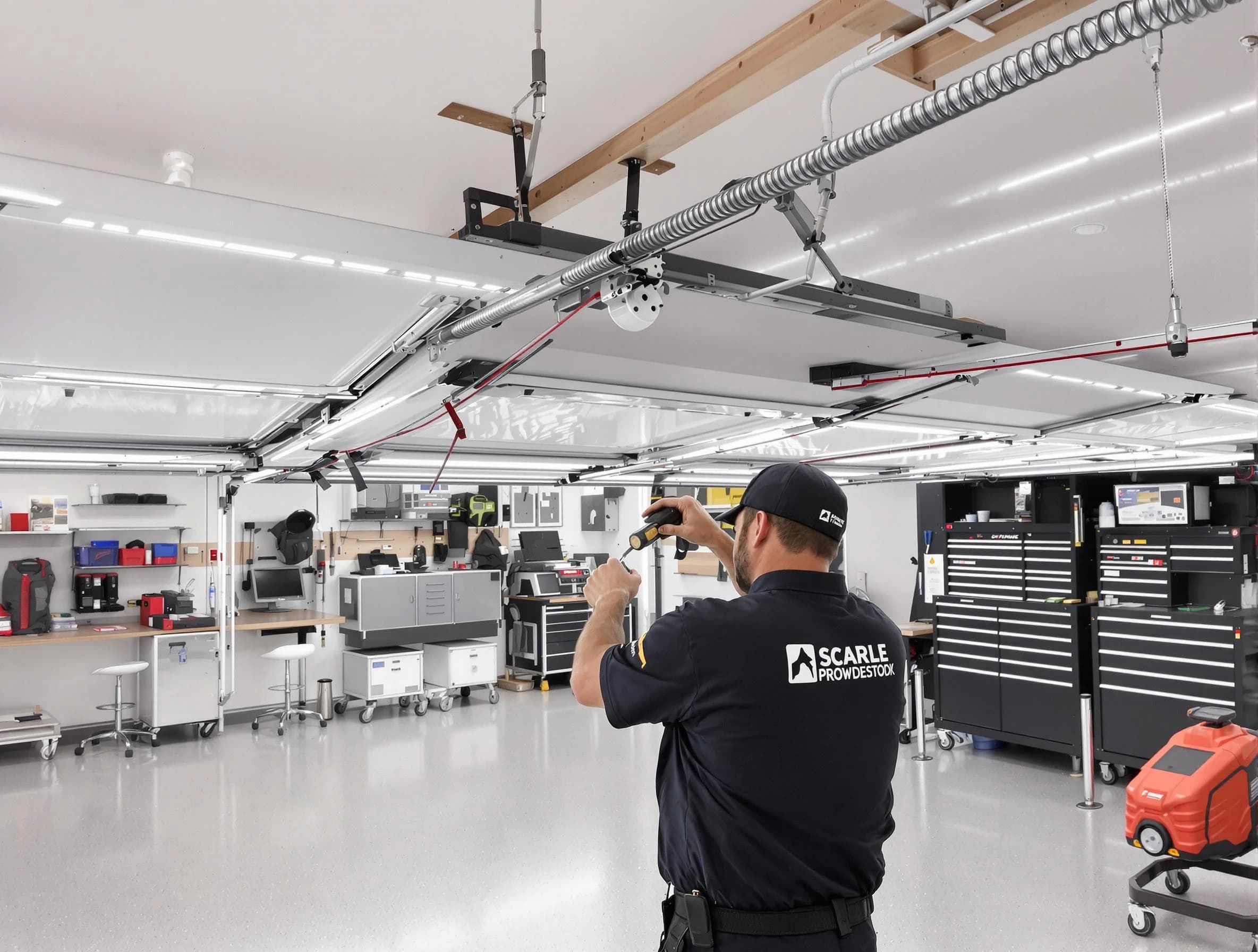 Manchester Garage Door Repair technician repairing overhead garage door in Manchester