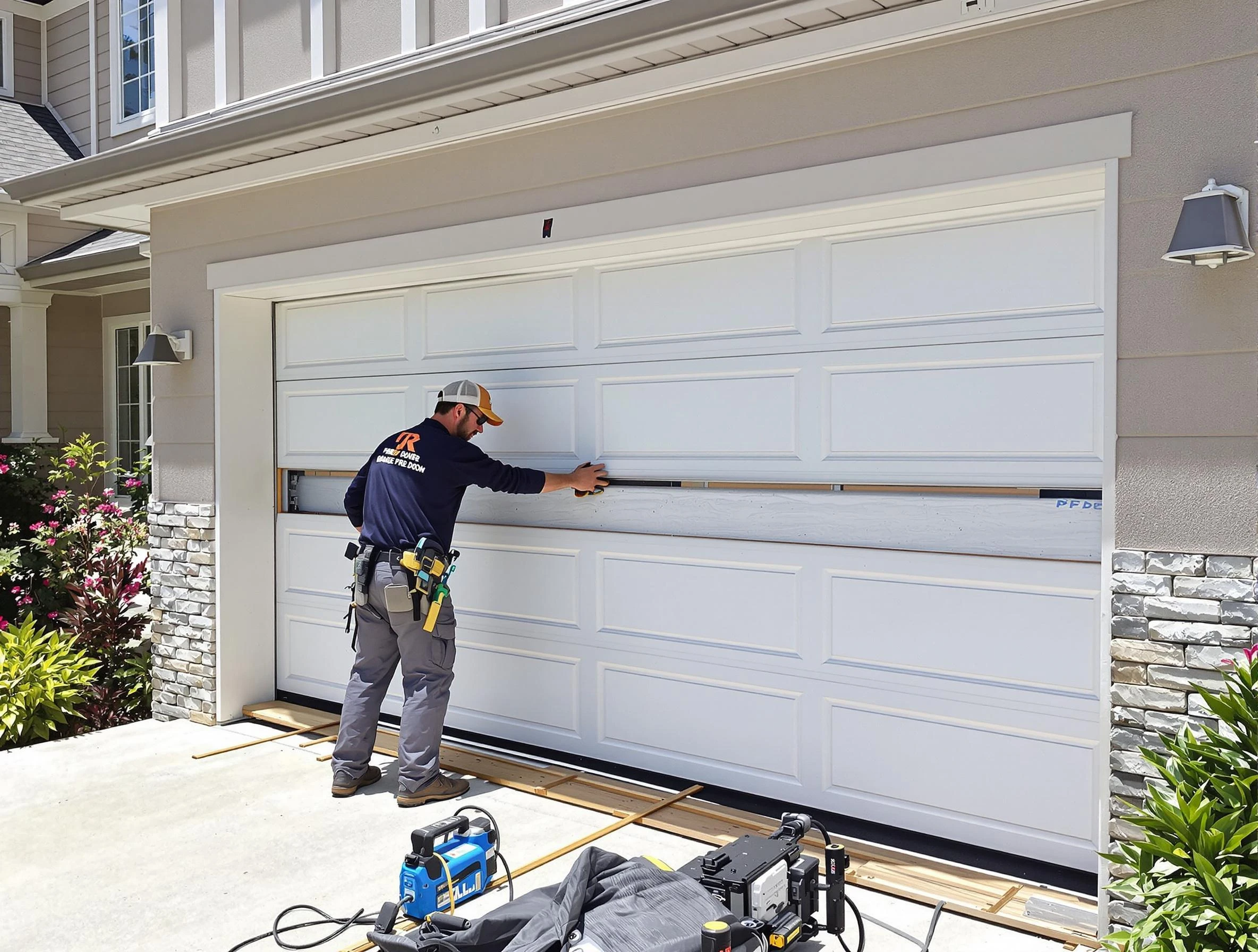 Manchester Garage Door Repair team performing complete garage door replacement at Manchester residence
